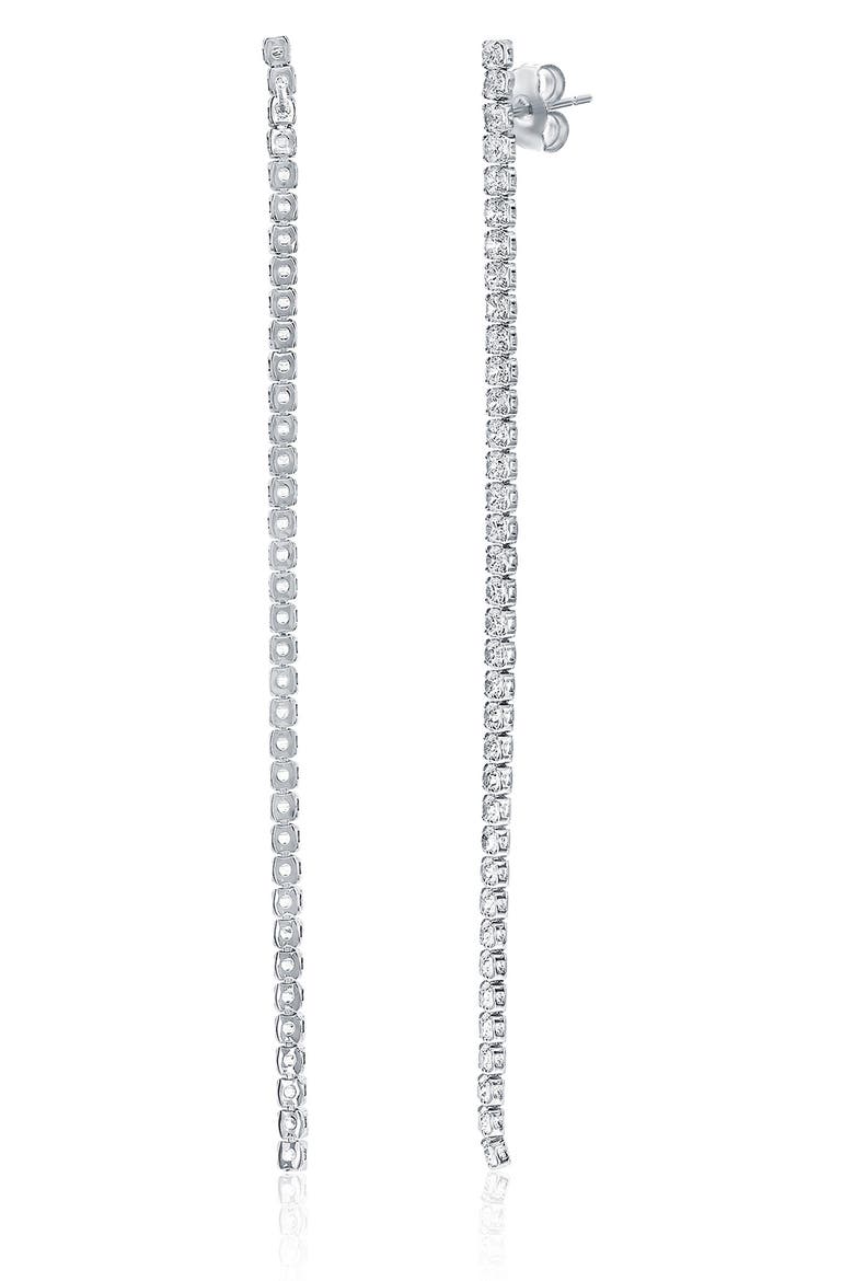 Cubic Zirconia Linear Drop Earrings, Alternate, color, SILVER