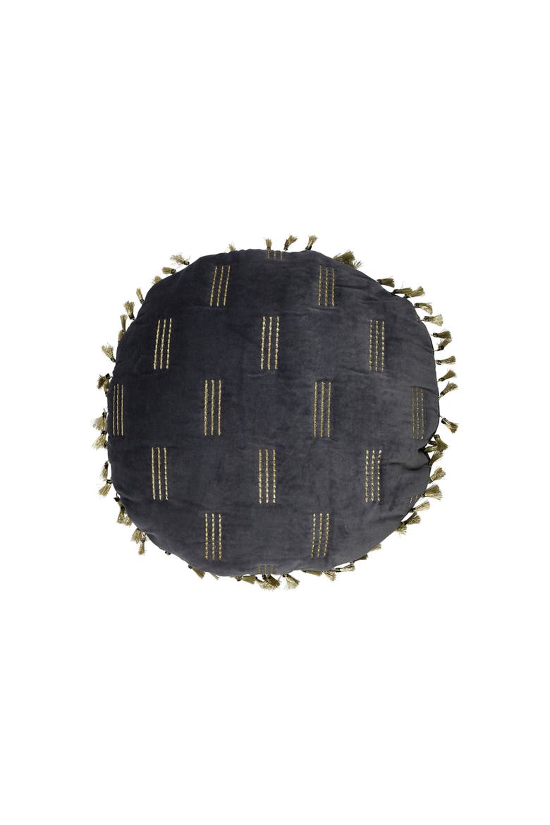 Cotton Velvet Pillow with Metallic Embroidery and Tassels, Main, color, Blue