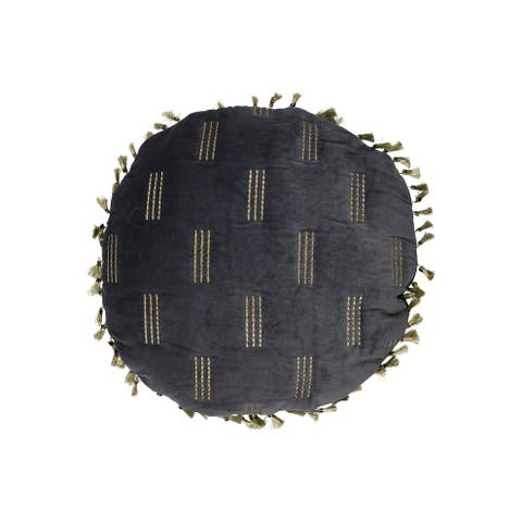 Cotton Velvet Pillow with Metallic Embroidery and Tassels