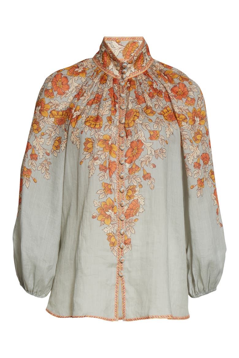 Andie Floral Print Ramie Blouse, Alternate, color, DUSTY BLUE FLORAL