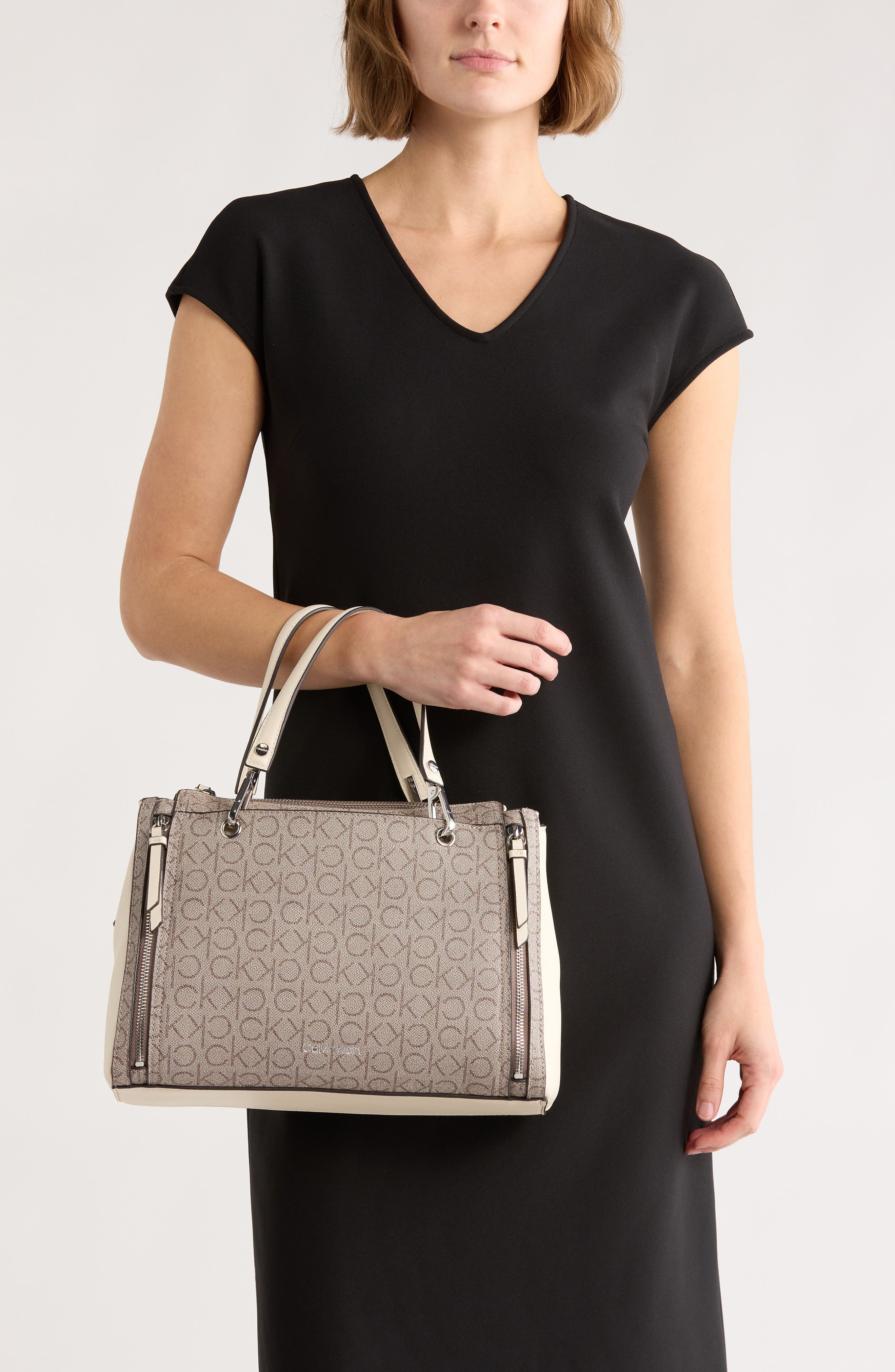 Calvin Klein Garnet Satchel, Alternate, color, Taupe/ White