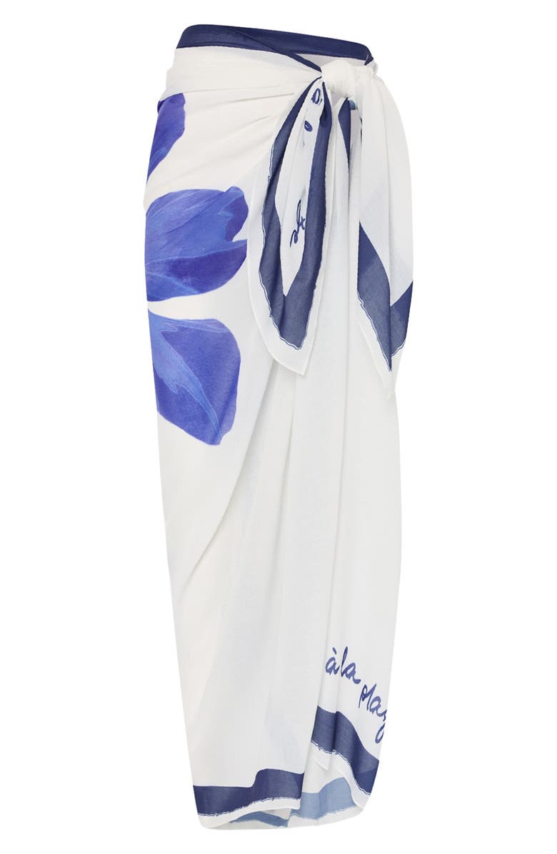 Milly Plumbago Placement Print Cover-Up Sarong, Alternate, color, White/ Blue