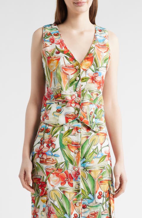 Cocktail Print Linen Vest