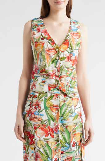 Cocktail Print Linen Vest