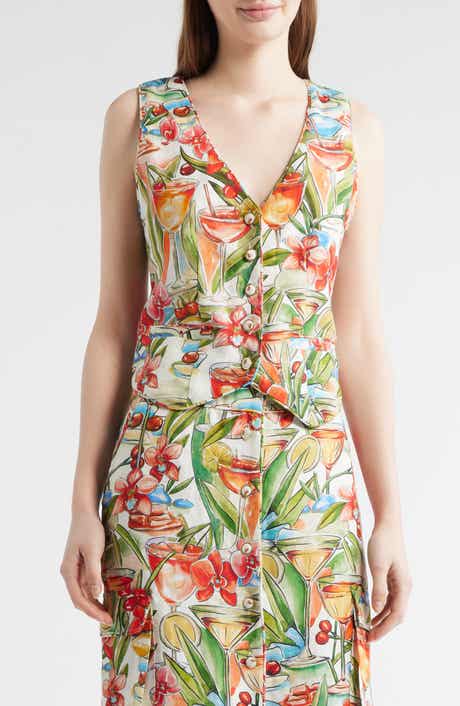 Cocktail Print Linen Vest
