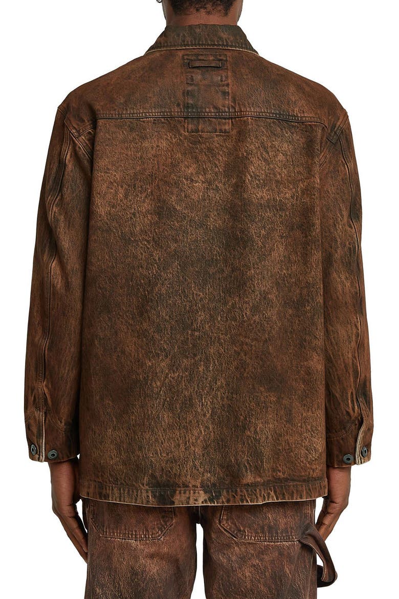 Leather Effect Cotton Denim Chore Jacket, Alternate, color, FADED COGNAC SKIN