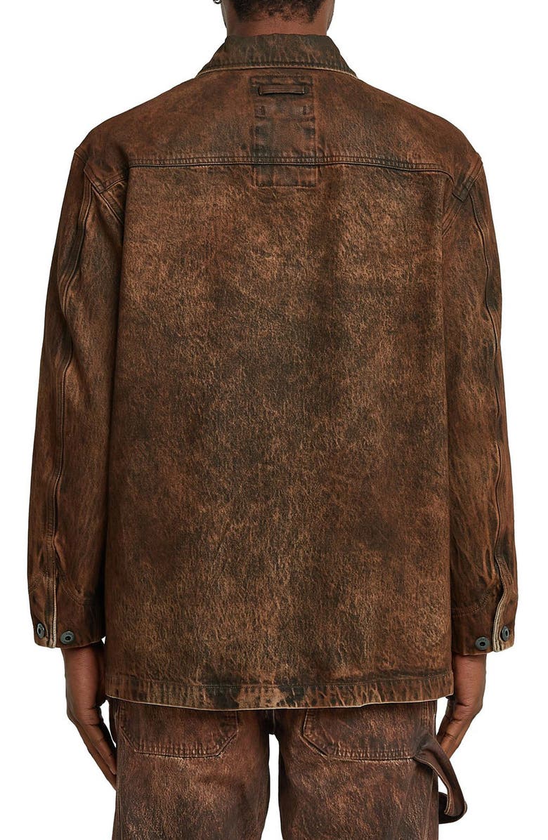 G-STAR Leather Effect Cotton Denim Chore Jacket, Alternate, color, Faded Cognac Skin