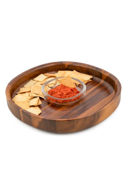 Nambe Nambé Wood & Glass Chip & Dip Set In Brown