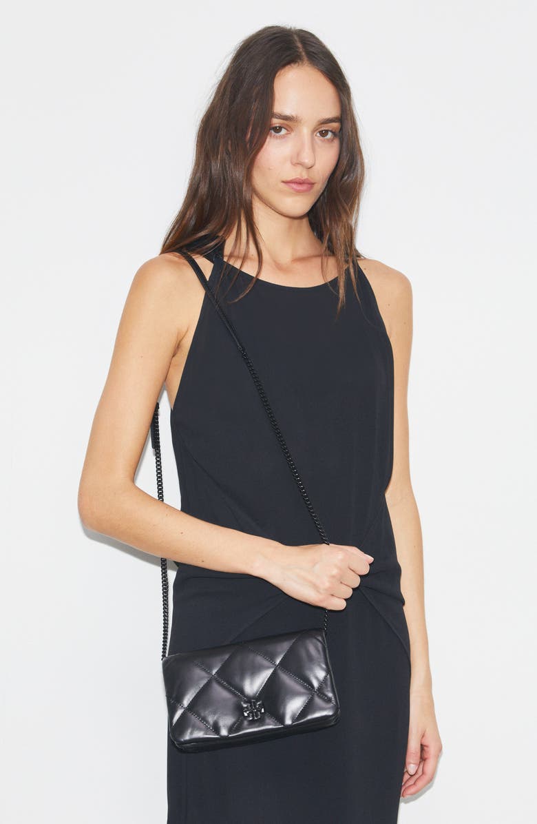 Tory Burch Kira Diamond Quilted Wallet on a Chain, Alternate, color, Black