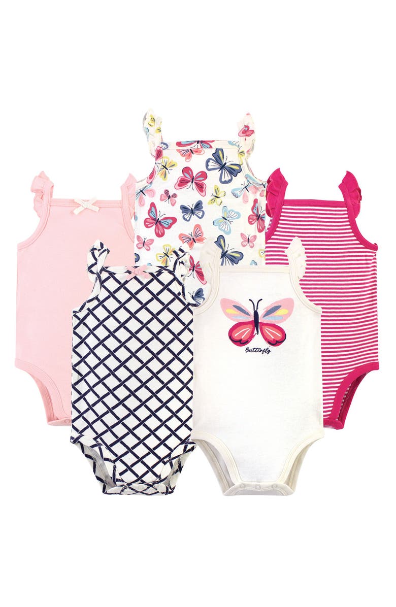 Touched by Nature 5Pk Organic Sleeveless Bodysuits, Main, color, Bright Butterflies