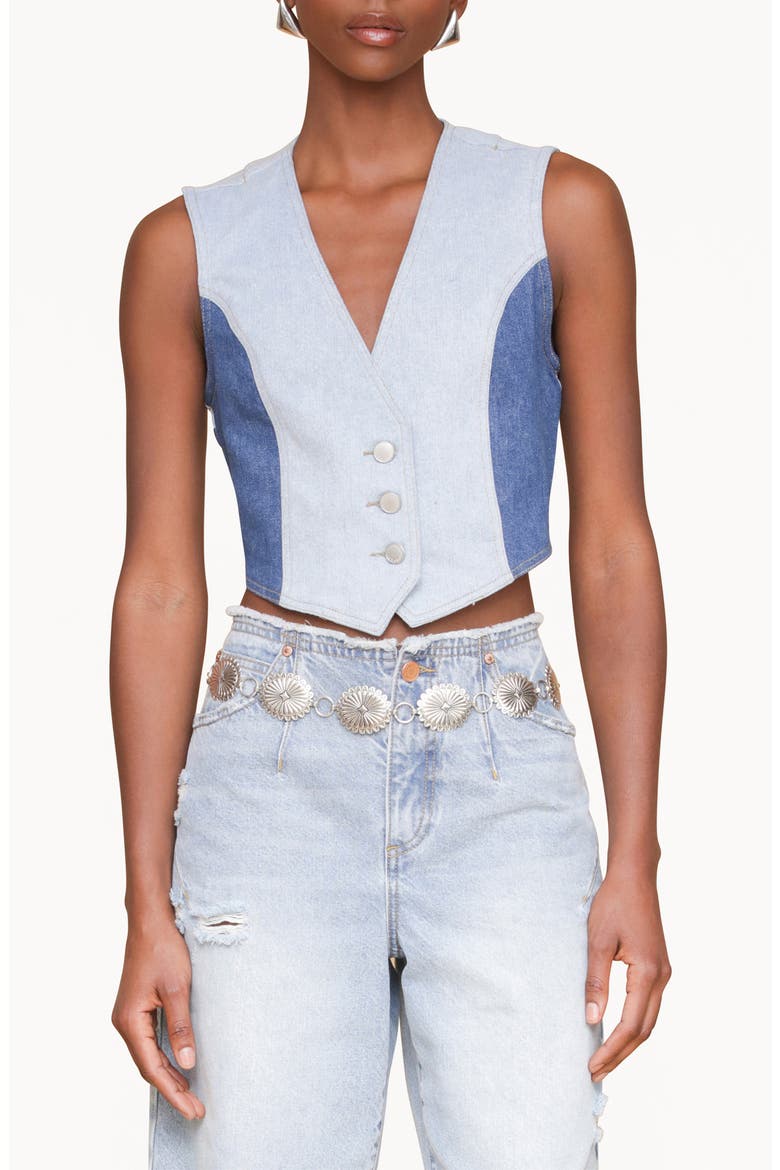 Colorblock Denim Vest, Main, color, TERRA LIGHT-MEDIUM BLUE WASH