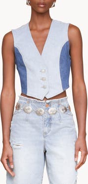 Avec Les Filles Colorblock Denim Vest