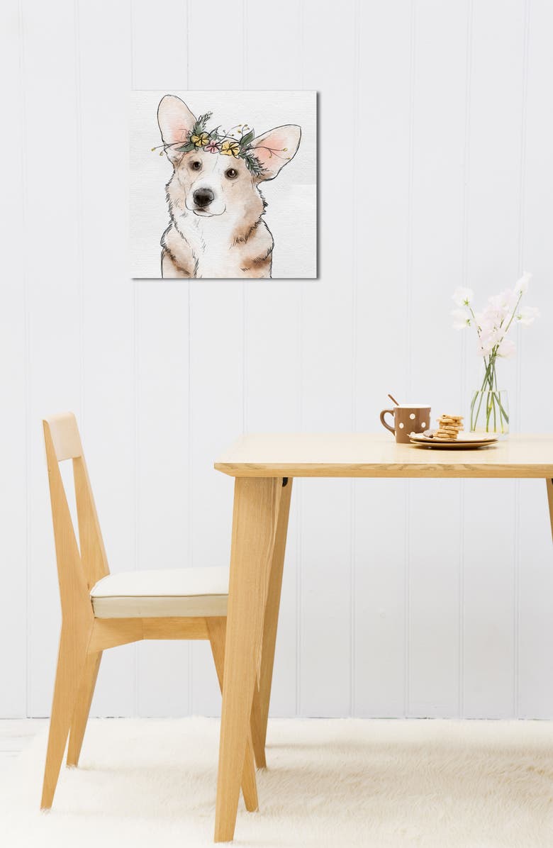Oliver Gal Floral Crown Corgi Canvas Wall Art, Alternate, color, 