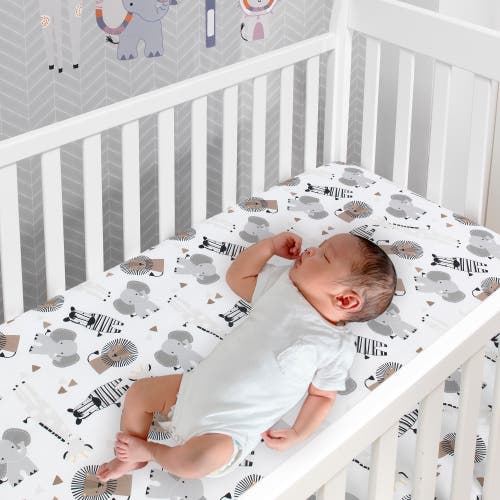 Lambs & Ivy Jungle Safari 100% Cotton Elephant/lion Fitted Crib Sheet In Multi