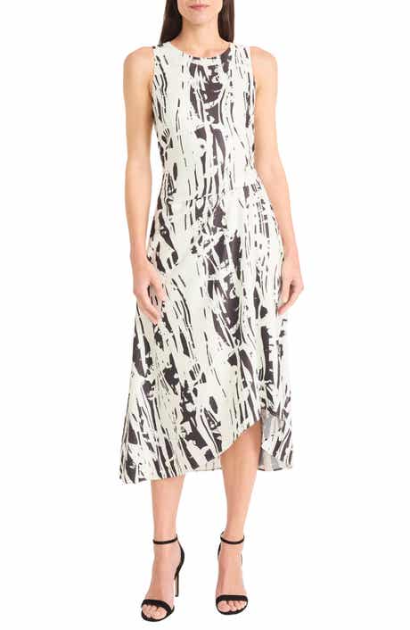 Maggy London Abstract Print Asymmetrical Midi Dress