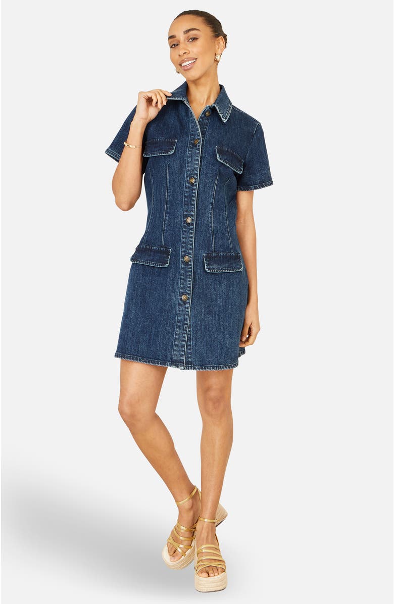 Yumi Denim Stretch Shirt Dress, Alternate, color, Blue