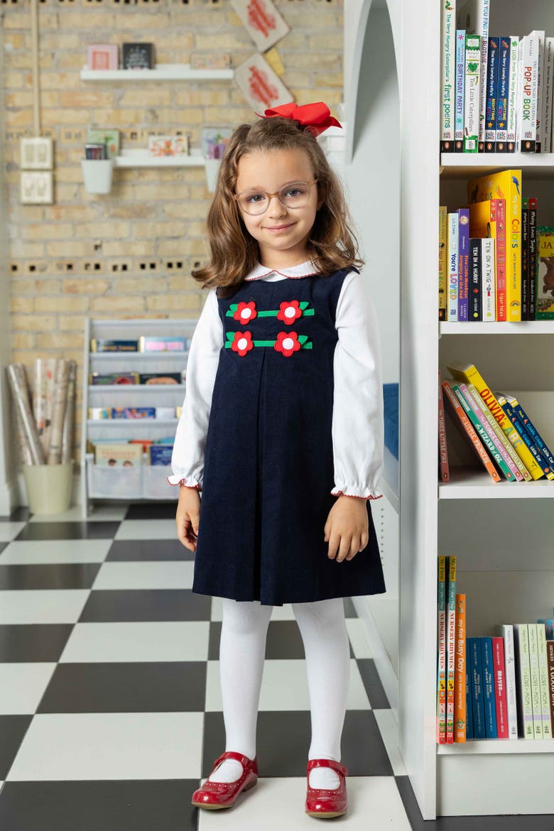 Corduroy Jumper with Flowers, Alternate, color, Blue Corduroy