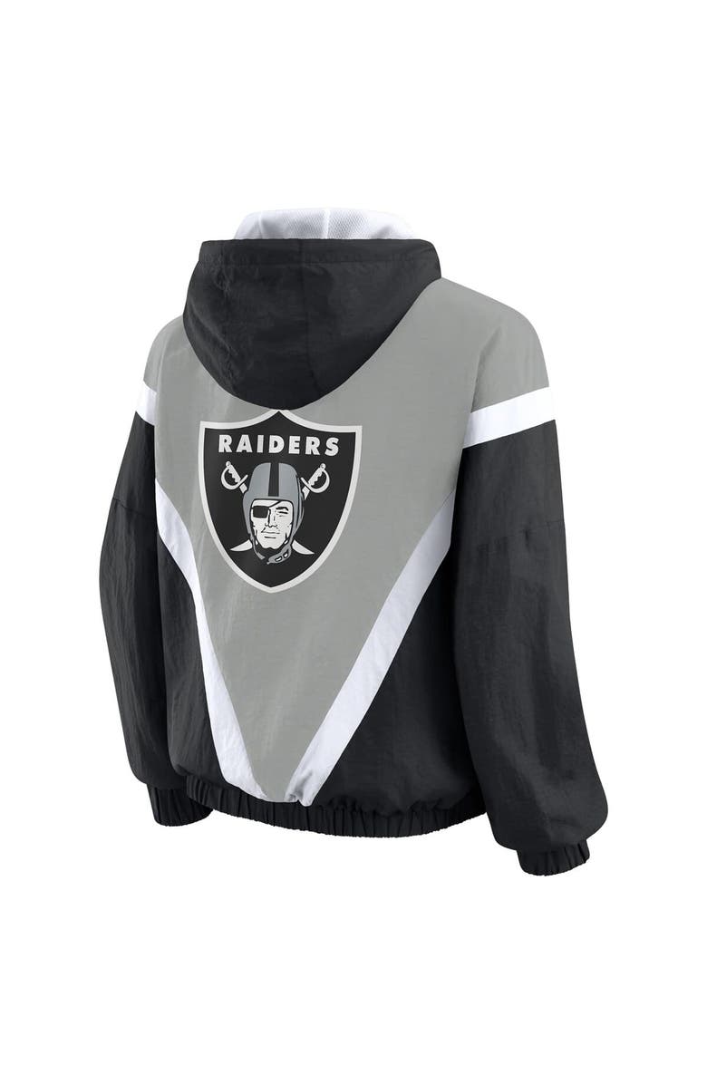 WEAR by Erin Andrews Women's WEAR by Erin Andrews Black/Silver Las Vegas Raiders Retro Crinkle Full-Zip Hoodie Windbreaker, Alternate, color, Black