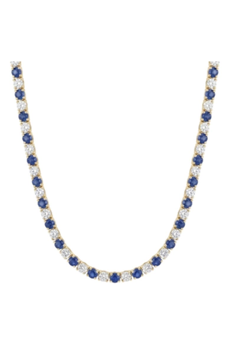 Bliss Diamond 30Ct Blue Sapphire & Diamond Tennis Necklace 14k Gold 16.5" Lab Grown, Main, color, Yellow Gold