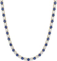 Bliss Diamond 30Ct Blue Sapphire & Diamond Tennis Necklace 14k Gold 16.5" Lab Grown