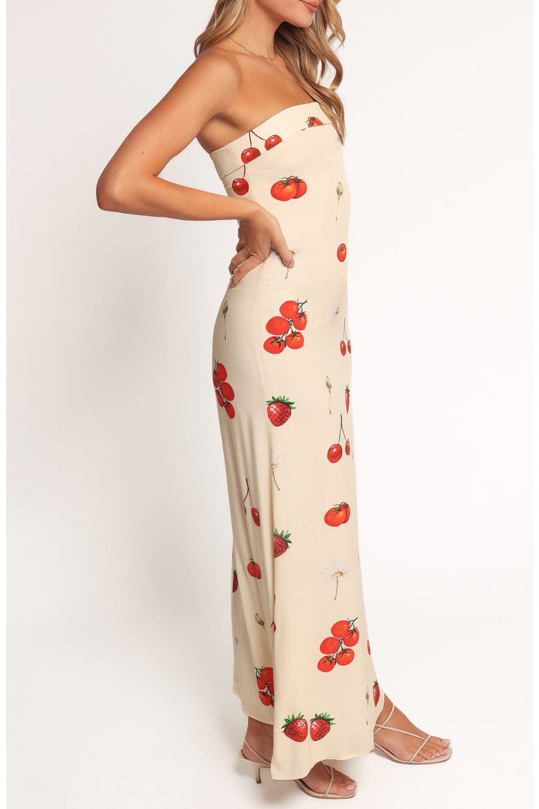 Adela Printed Strapless Maxi Dress, Alternate, color, TOMATO PRINT