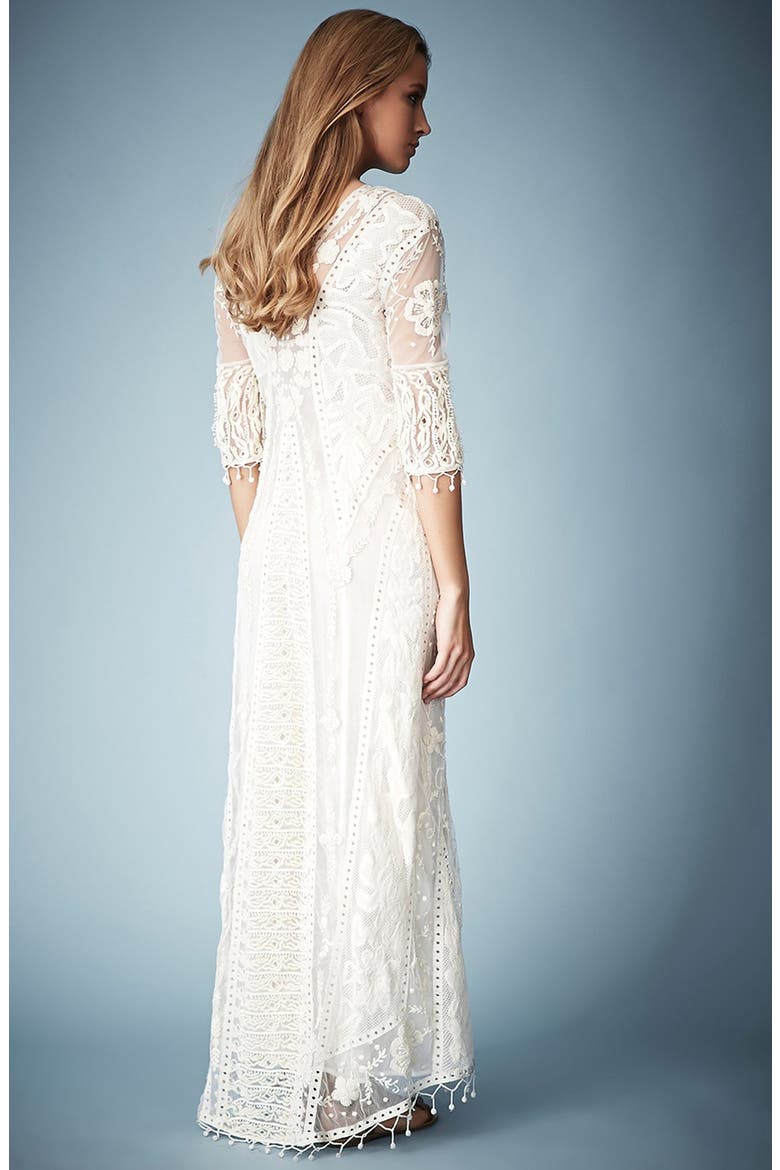 Kate Moss for Topshop Crochet Lace Maxi Dress, Alternate, color, CREAM