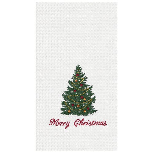 C & F Home C&f Home "merry Christmas" Embroidered Cotton Waffle Weave Kitchen Dishtowel In Multi