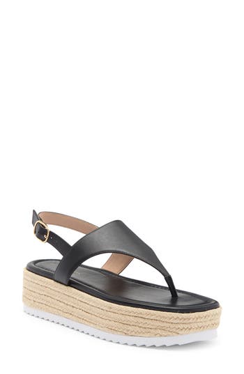 Stuart Weitzman Mel Leather Espadrille Flatform Sandal In Black