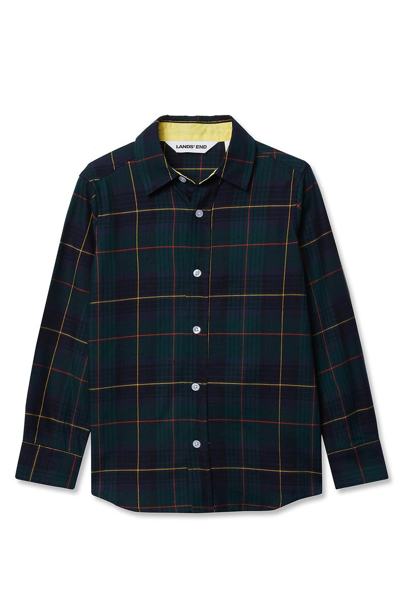 Lands' End Boys Button Down Poplin Shirt, Main, color, Rain Forest Green Plaid
