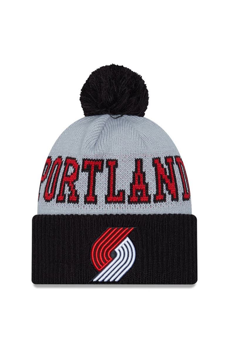 New Era Men's New Era Black/Gray Portland Trail Blazers Tip-Off Two-Tone Cuffed Knit Hat with Pom, Main, color, 