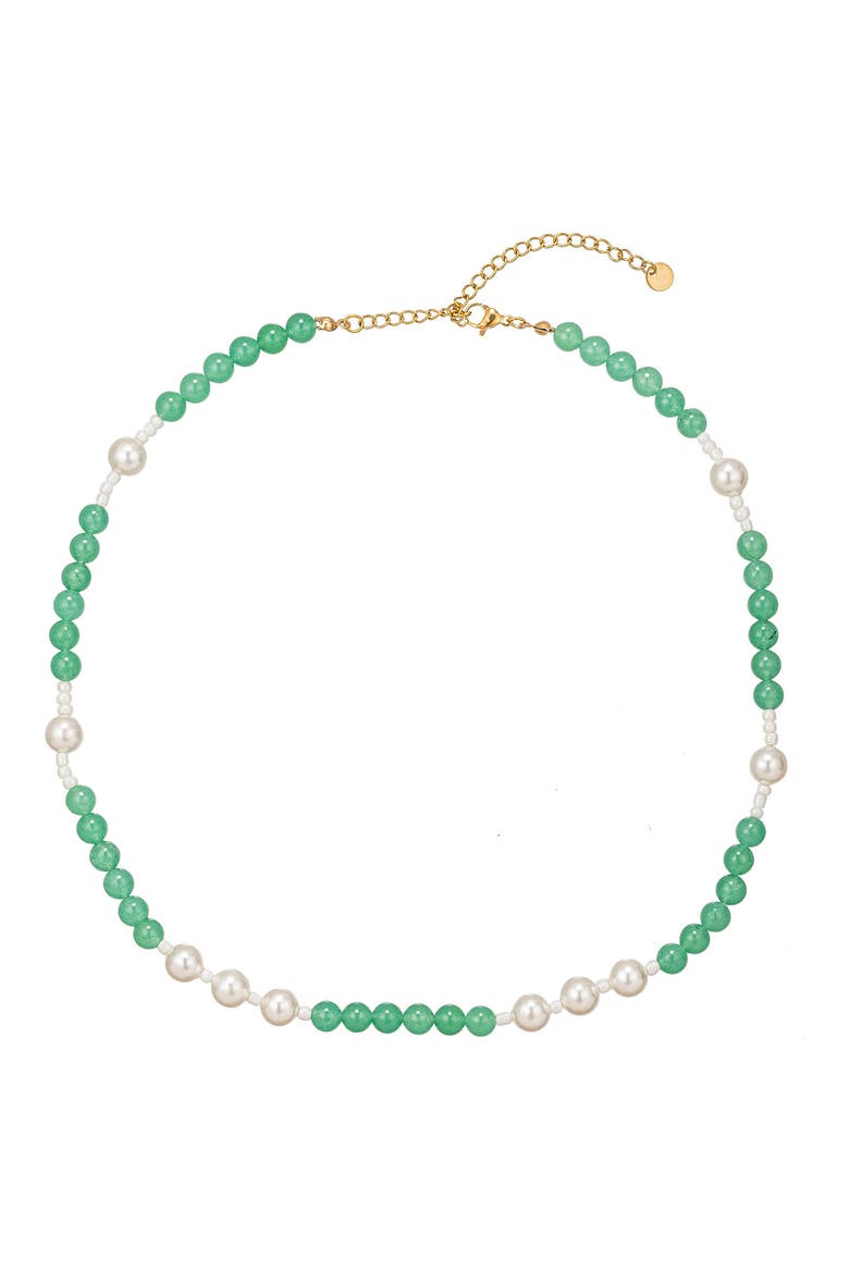 Zoe Faux Pearl Necklace, Main, color, GREEN