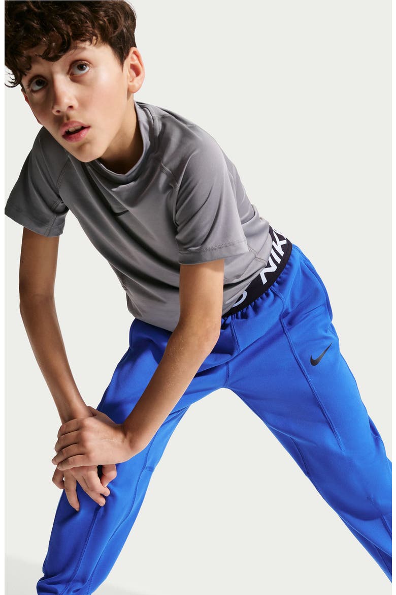 Kids' Nike Pro Dri-FIT Fleece Pants, Alternate, color, GAME ROYAL/ WHITE/ BLACK