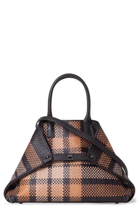 Ai Small Plaid Braided Leather Top Handle Tote