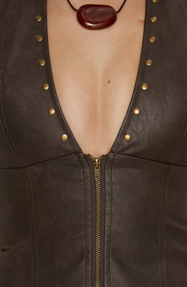 Princess Polly Romey Studded Faux Leather Corset Halter Top, Alternate, color, Charcoal Brown