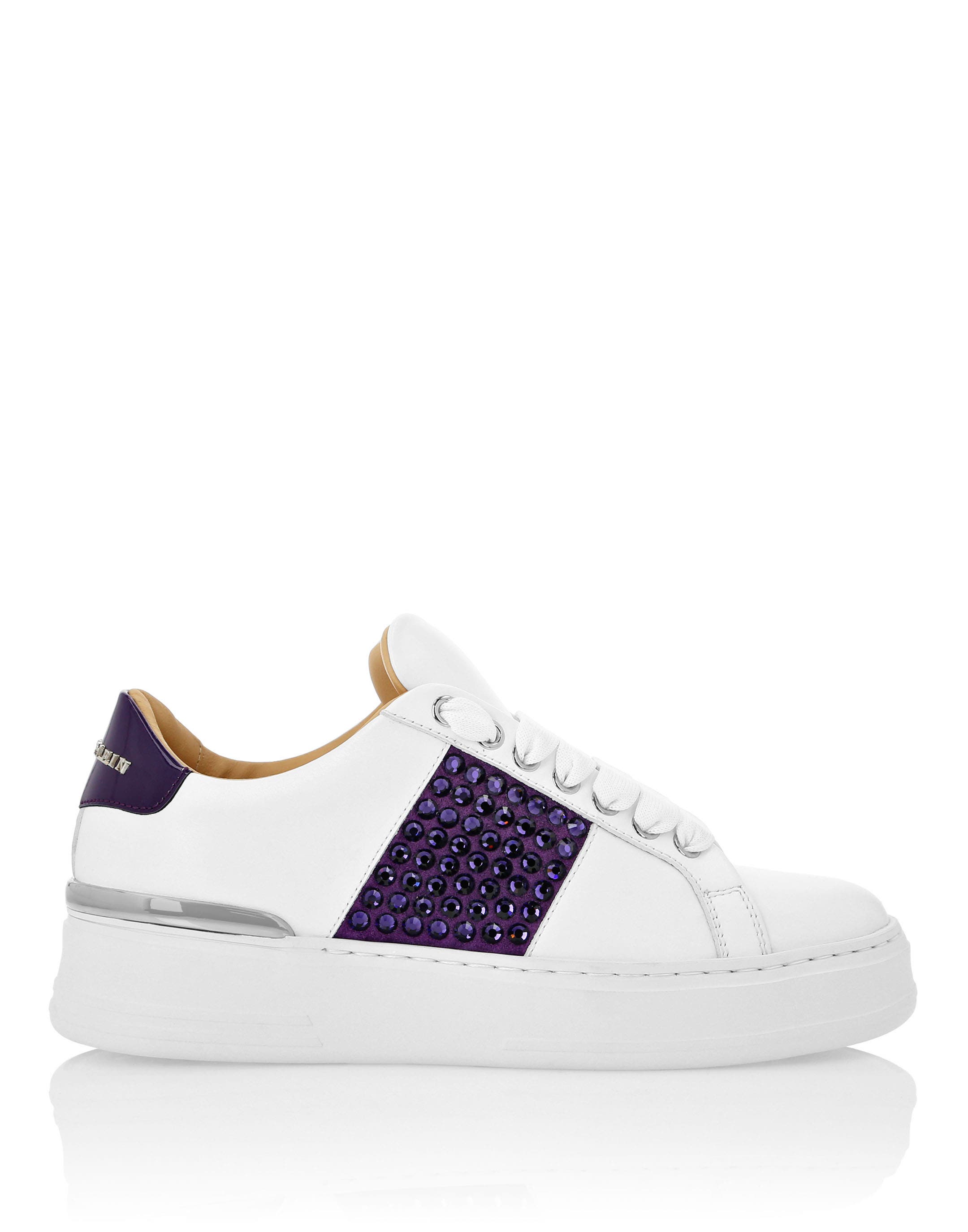 Mix Leather Lo-Top Sneakers Crystal Women, Alternate, color, white/purple