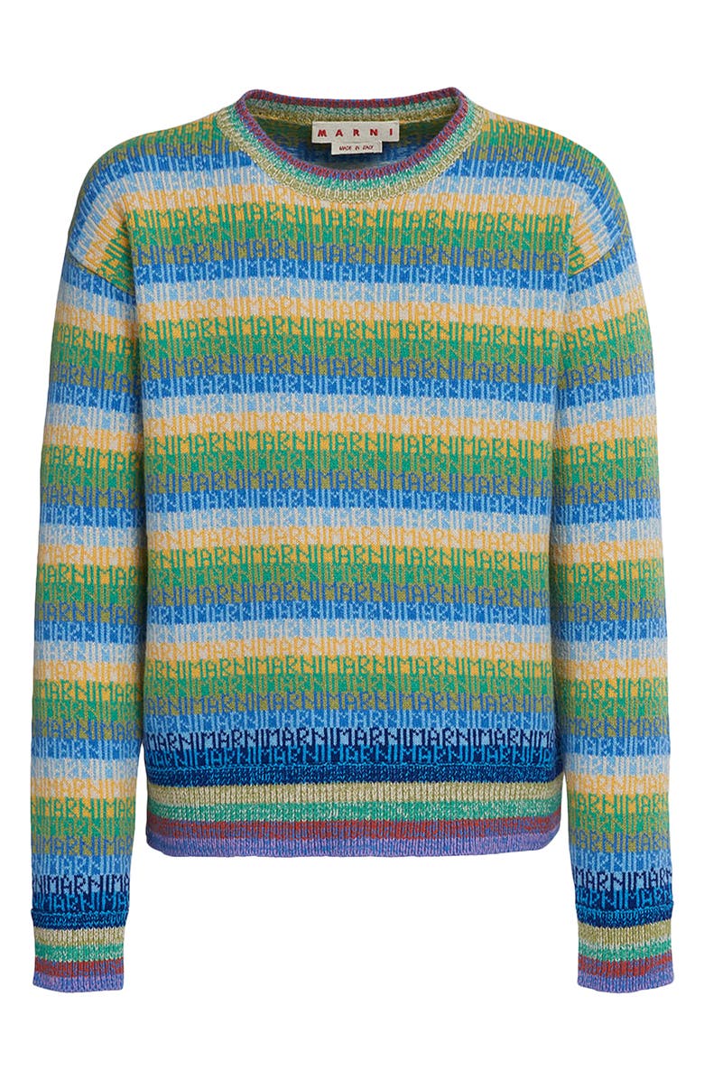Marni Logo Stripe Crewneck Virgin Wool Sweater, Alternate, color, 