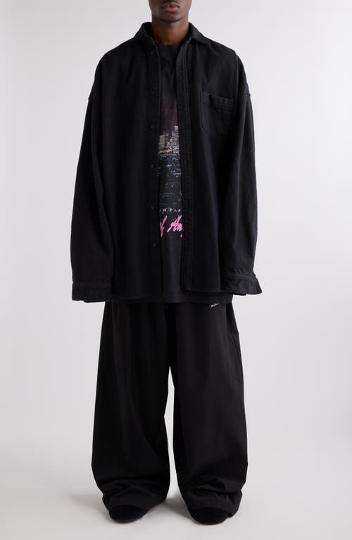 Balenciaga Layered Distressed Long Sleeve Graphic Shirt In Black