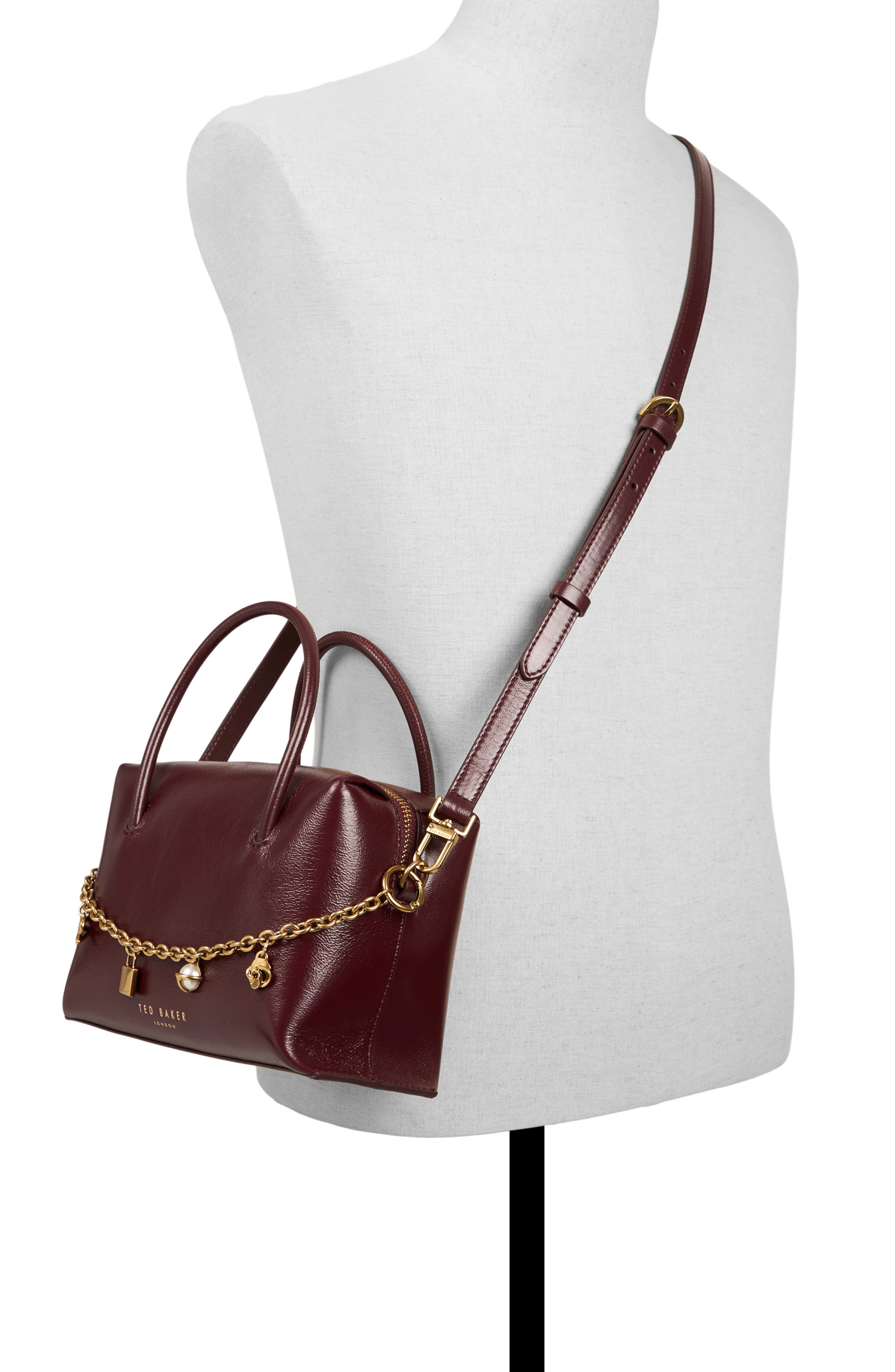 Ted Baker London Vera Charm Leather Satchel, Alternate, color, 