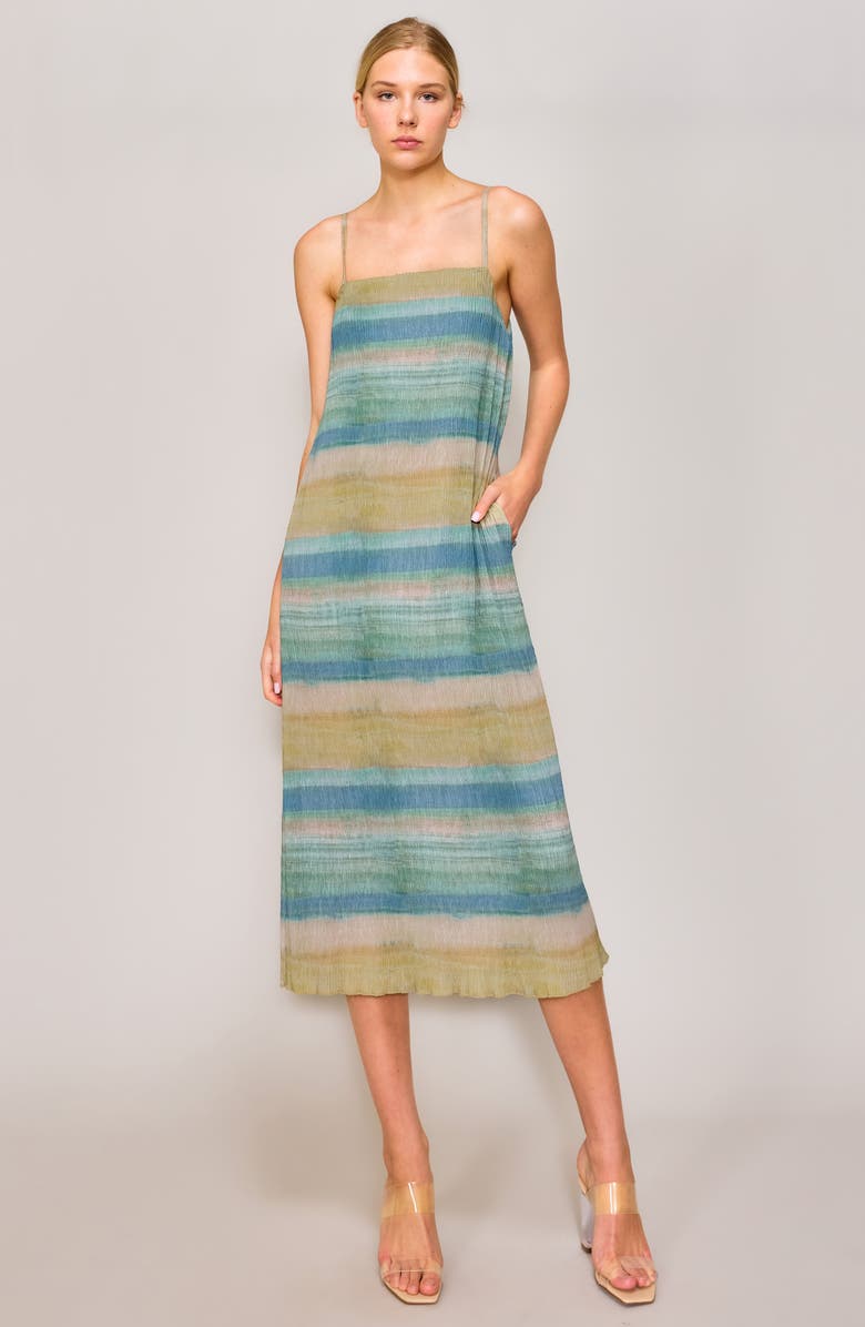 MELLODAY Stripe Crinkled Midi Slipdress, Alternate, color,