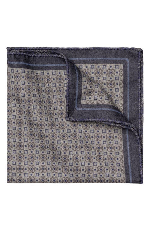 Eton Reversible Medallion Print Wool Flannel Pocket Square in Medium Brown 