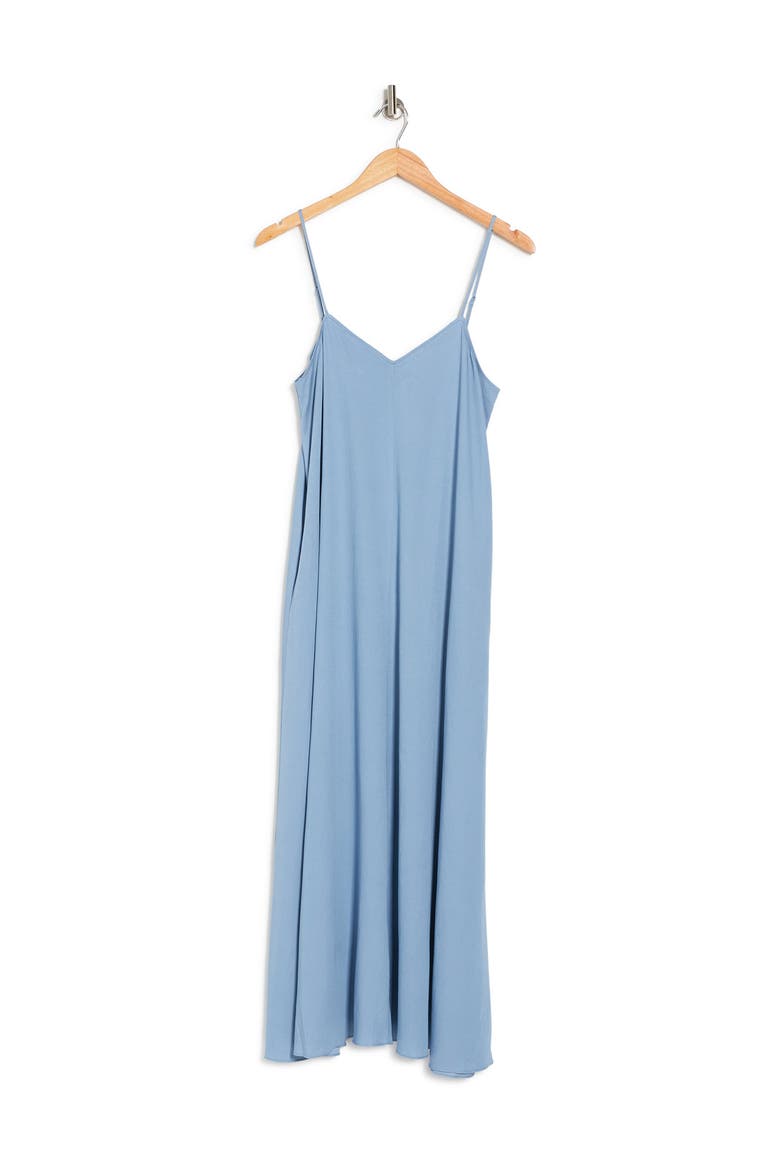 Solid V-Neck Sleeveless Maxi Slip Dress, Alternate, color, LIGHT CHAMBRAY