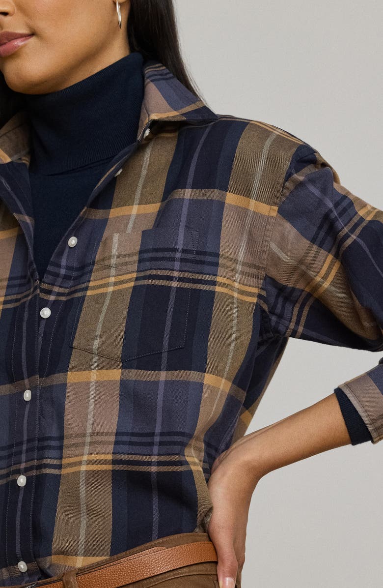 Lauren Ralph Lauren Relaxed Fit Plaid Cotton Button-Up Shirt, Alternate, color, Blue/ Tan Multi