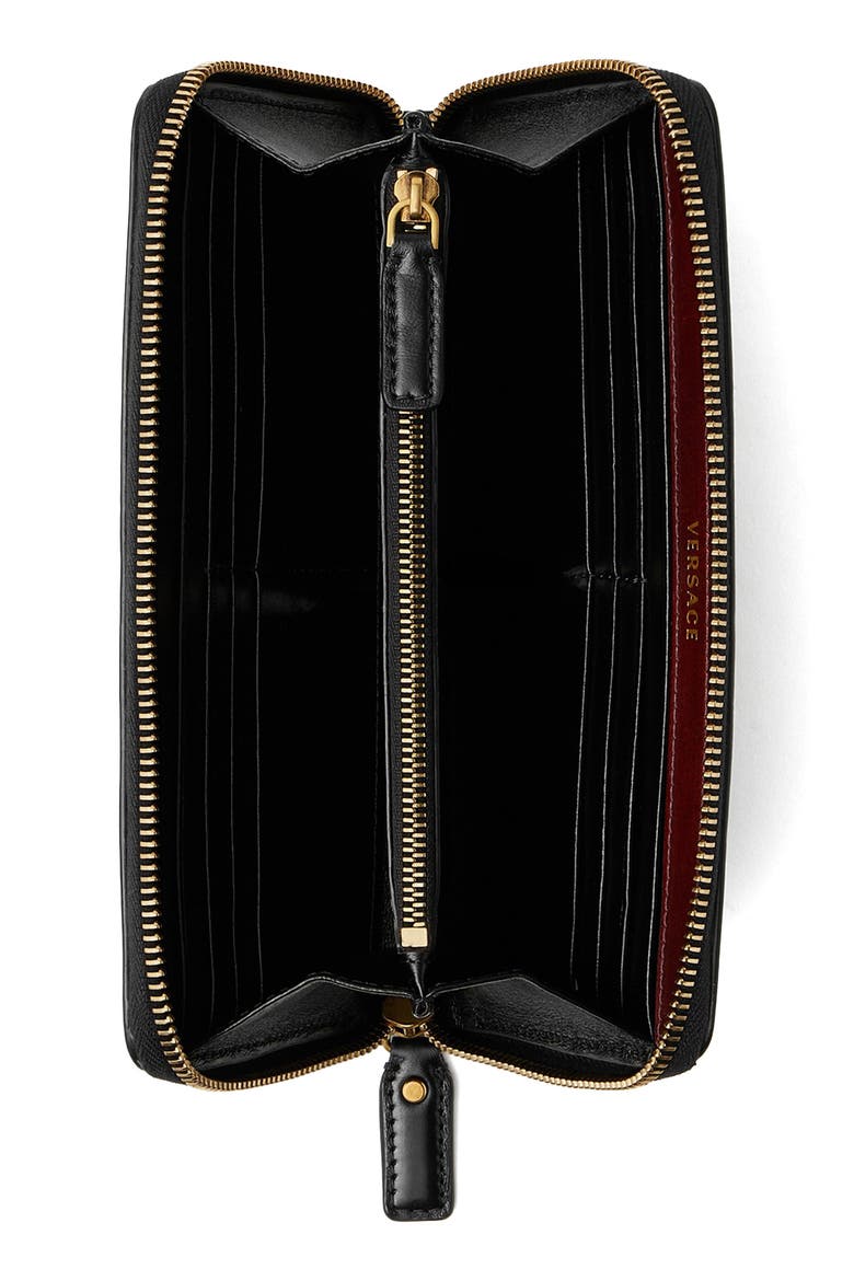 Medusa Leather Zip Around Wallet, Alternate, color, BLACK-GOLD
