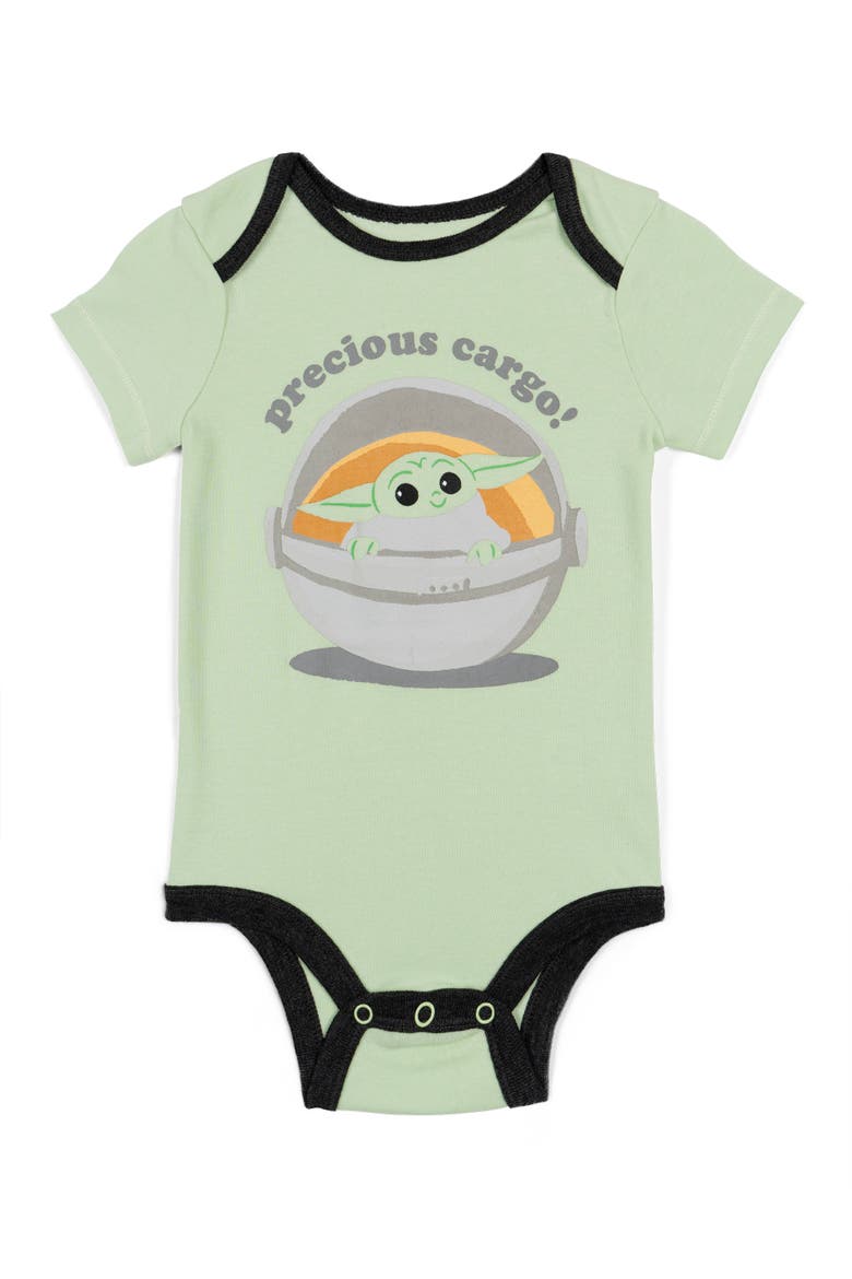 The Mandalorian Grogu 4-Piece Bodysuit Tee and Pants Set, Alternate, color, Grogu Green Charcoal