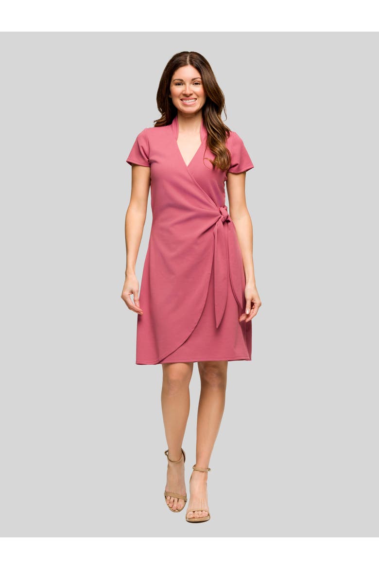 Mandarin Collar Knee Length Wrap Dress, Main, color, Rose
