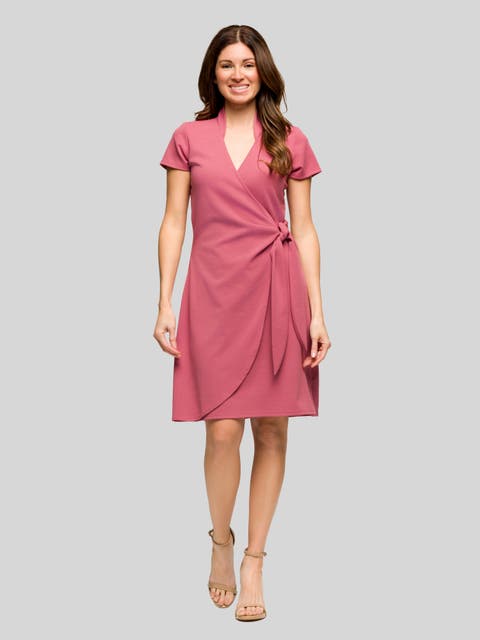 Mandarin Collar Knee Length Wrap Dress