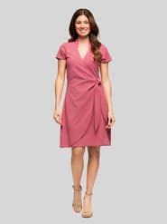 24seven Comfort Apparel Mandarin Collar Knee Length Wrap Dress