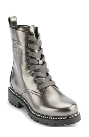 Dkny Rommily Lug Sole Combat Boot In Silver