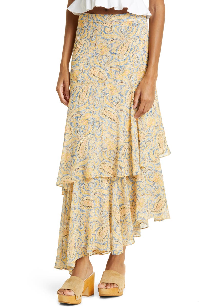Veronica Beard Kaneli Paisley Tiered Asymmetric Silk Skirt, Alternate, color,