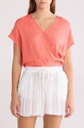 Elan Short Sleeve Faux Wrap Cover-Up Crop Top